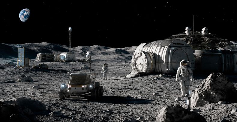 Representación artística de la futura Base Lunar del programa Artemis, con la que la NASA busca establecer una presencia humana permanente en la Luna durante las próximas décadas.